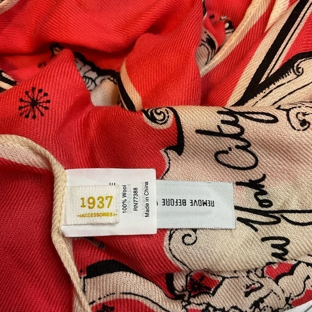 1937 French wool scarf New York Bronx Uptown red white souvenir